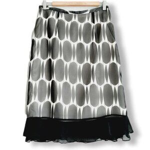 SILKLAND / 100% Silk Knee Length Bottom Ruffle Layered Skirt B&W Sz S / 6 Flawed
